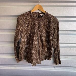 Rebecca Taylor Feather Fleur Smocked Mock Neck Top